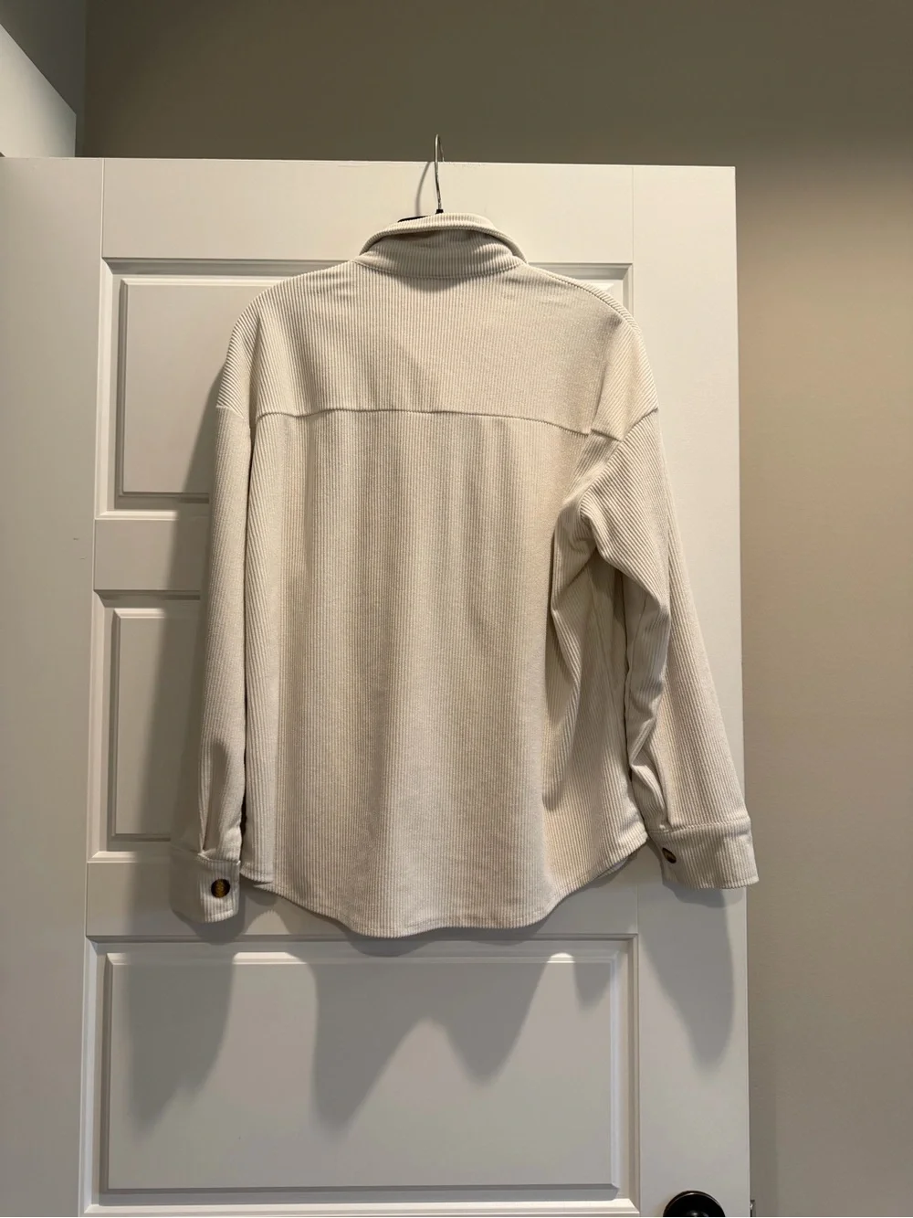 Cream Ribbed Button-Up Shacket - Picture 5 of 5